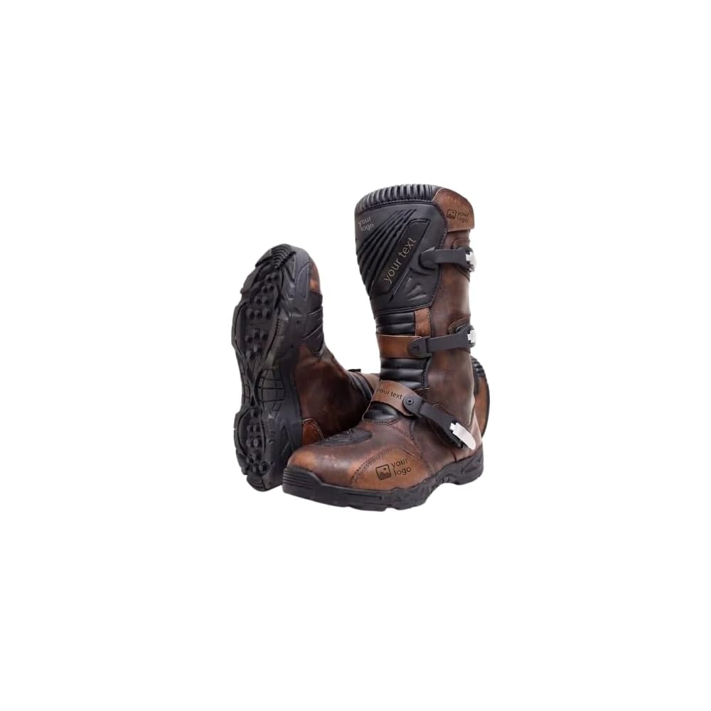 Custom Adventure Touring Motorcycle Boots, Brown Leather, Tall