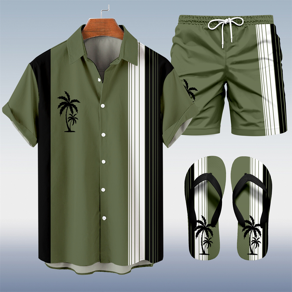 Suitmens Men's Hawaii Vacations Print Shirt Three-Piece Set 058