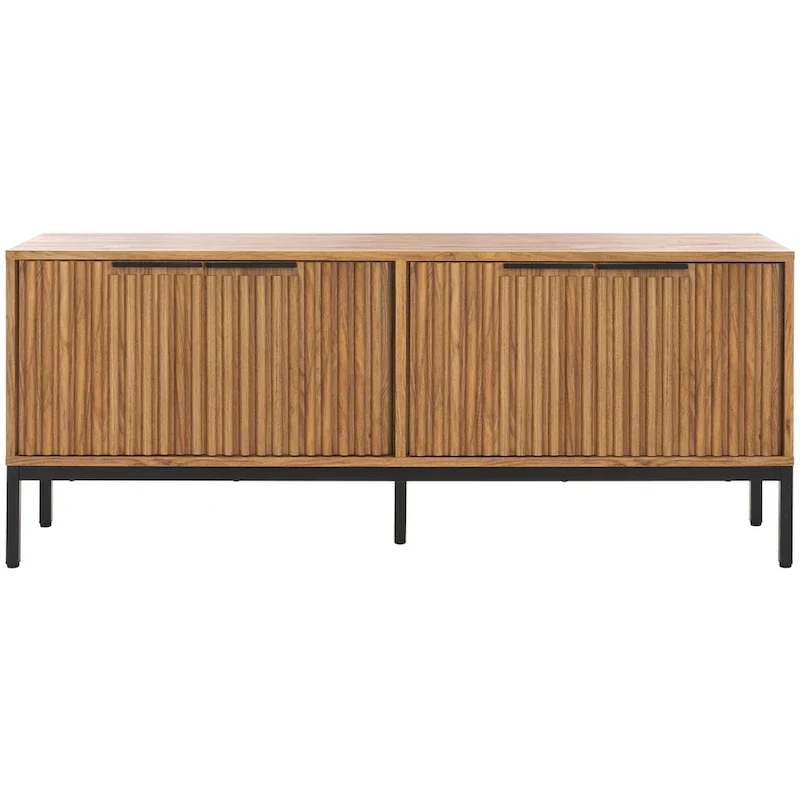 Mid Century TV Stand with Tambour Doors and Storage Drawers