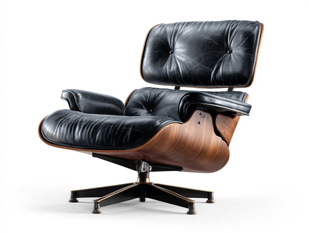 Sillón reclinable de cuero negro 84×84×84 cm – base giratoria – estructura de madera curvada – estilo moderno clásico