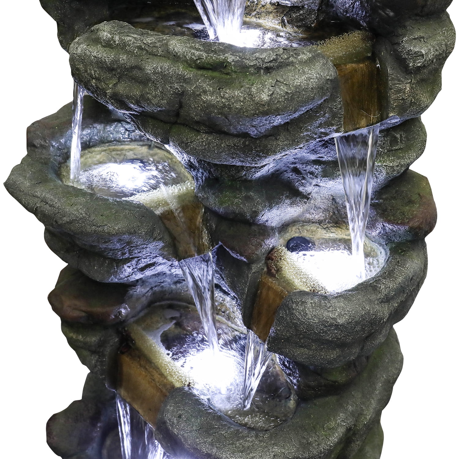 51" H Outdoor Water Fountain - 7-Tiers Rock Waterfall Fountain with LED Lights for Home Garden Decor - Image 12