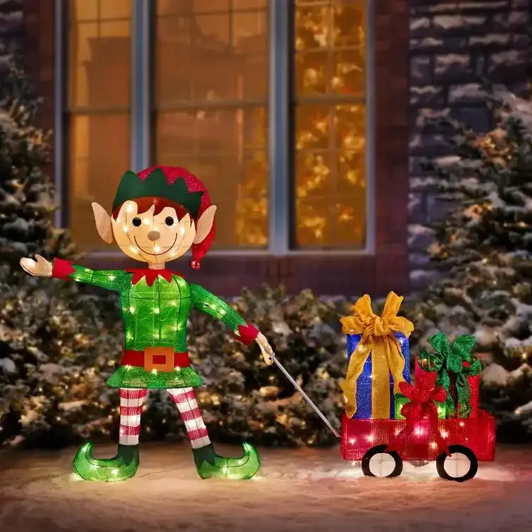 WAYFAIR 2 Piece Elf Pulling Wagon Lighted Display Set