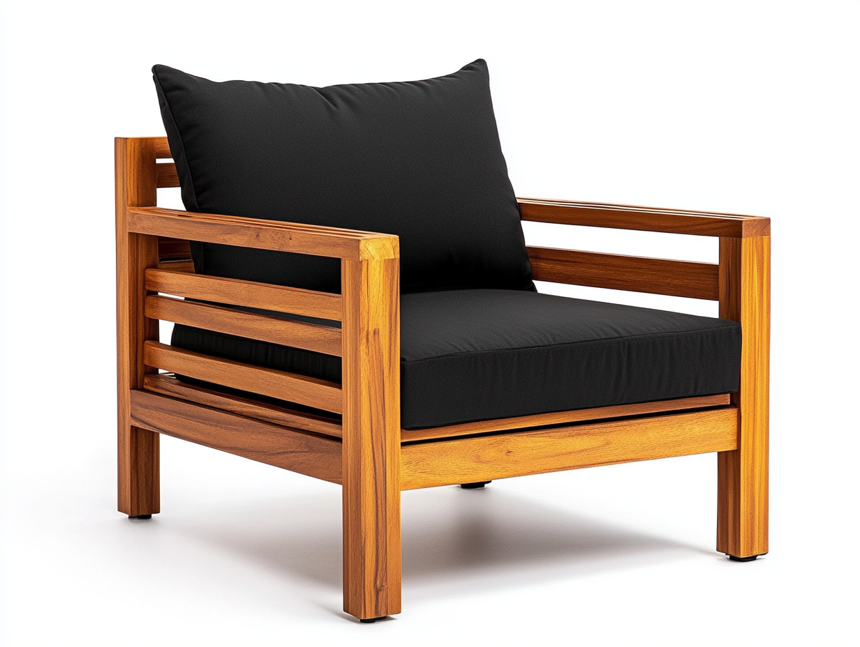Sillón de jardín de teca con cojines negros