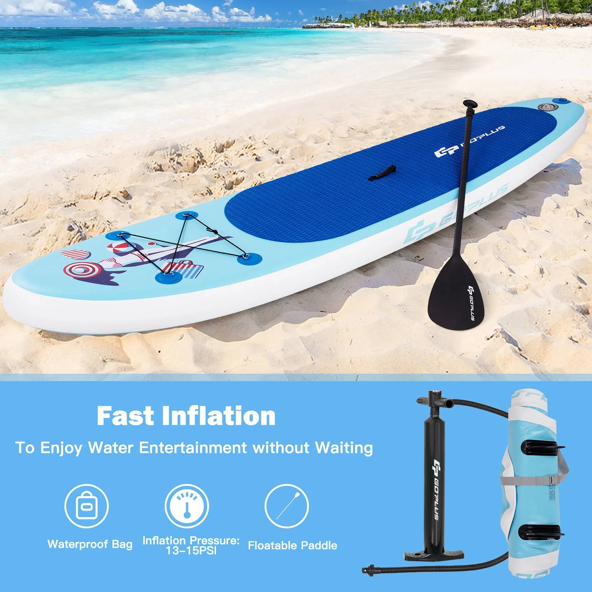 Goplus 10' Inflatable Stand Up Paddle Board SUP W/Adjustable Paddle Pump Leash - Image 8