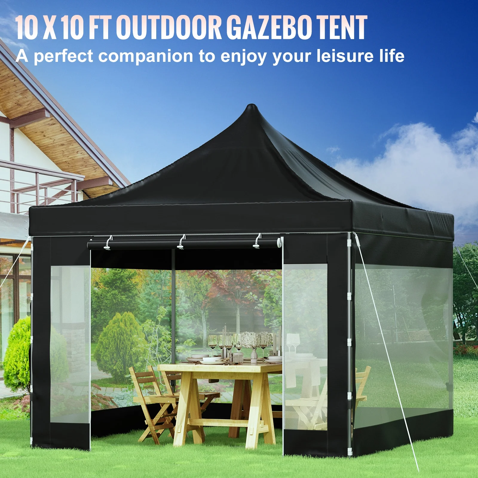 BENTISM 10' x 10' Instant Pop Up Gazebo Tent, Adjustable Height with UV Resistant - Image 2