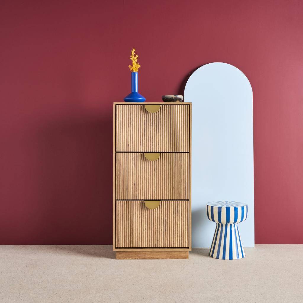 Celian - Mueble zapatero con efecto ranurado, 3 cajones