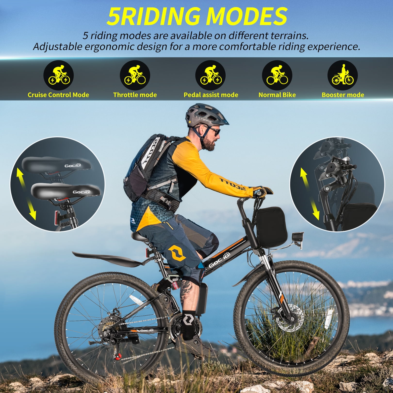 Gocio 26" Folding Electric Bike for Adults, 500W Electric Mountain Bike, Dual shock absorbers, 48V 7.8Ah Battery, Shimano 21 Speed, UL2849 - Image 20