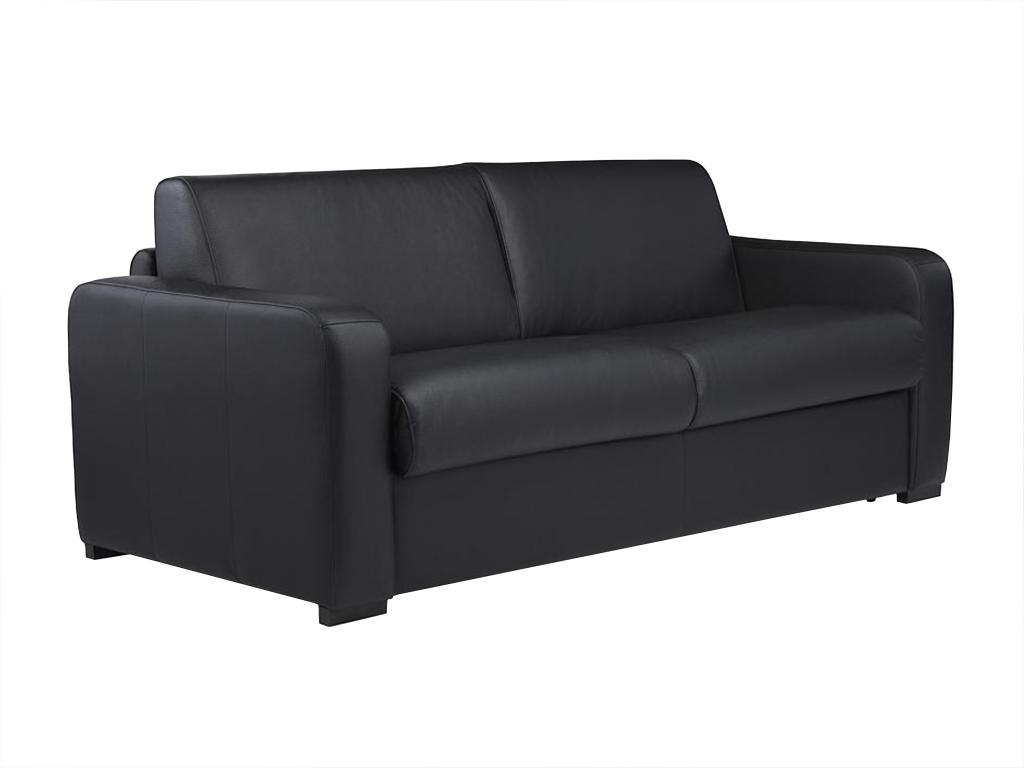 Sofá cama de piel de 3 plazas y apertura italiana BEVIS - Negro