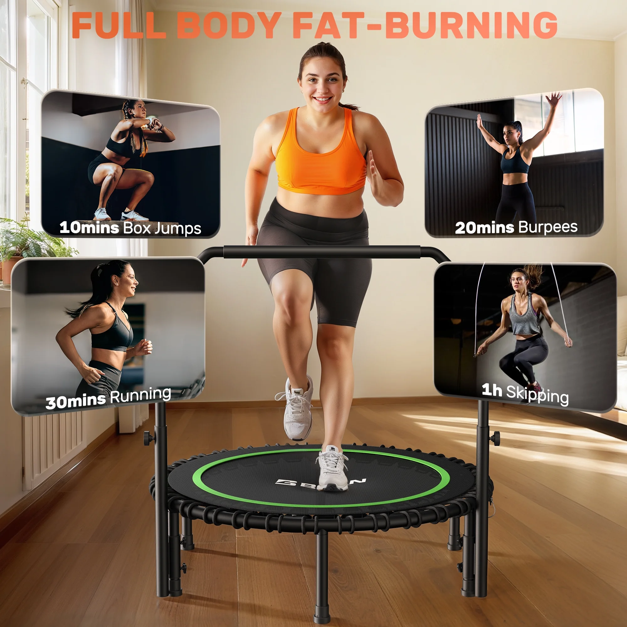 BCAN 450 LBS Foldable Mini Trampoline, 40" Fitness Trampoline with Bungees, Stable & Quiet Exercise Rebounder for Kids/Adults - Image 5