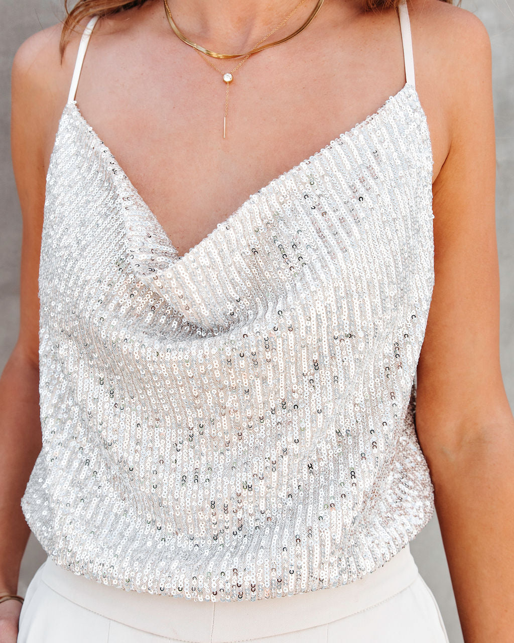 Trendsetting Diva Sequin Cowl Neck Top - Silver - Se7enfashion
