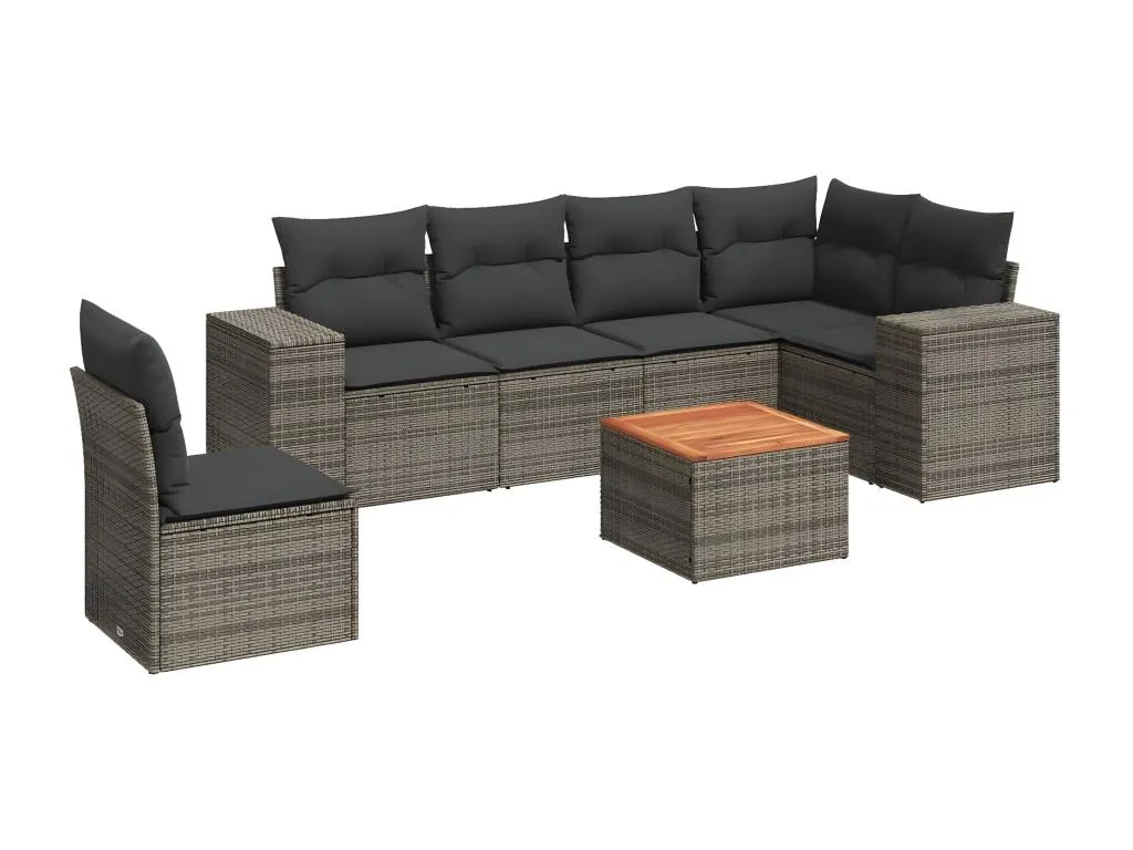 Set de sofás de jardín 7 piezas con cojines ratán PE gris EO3488398