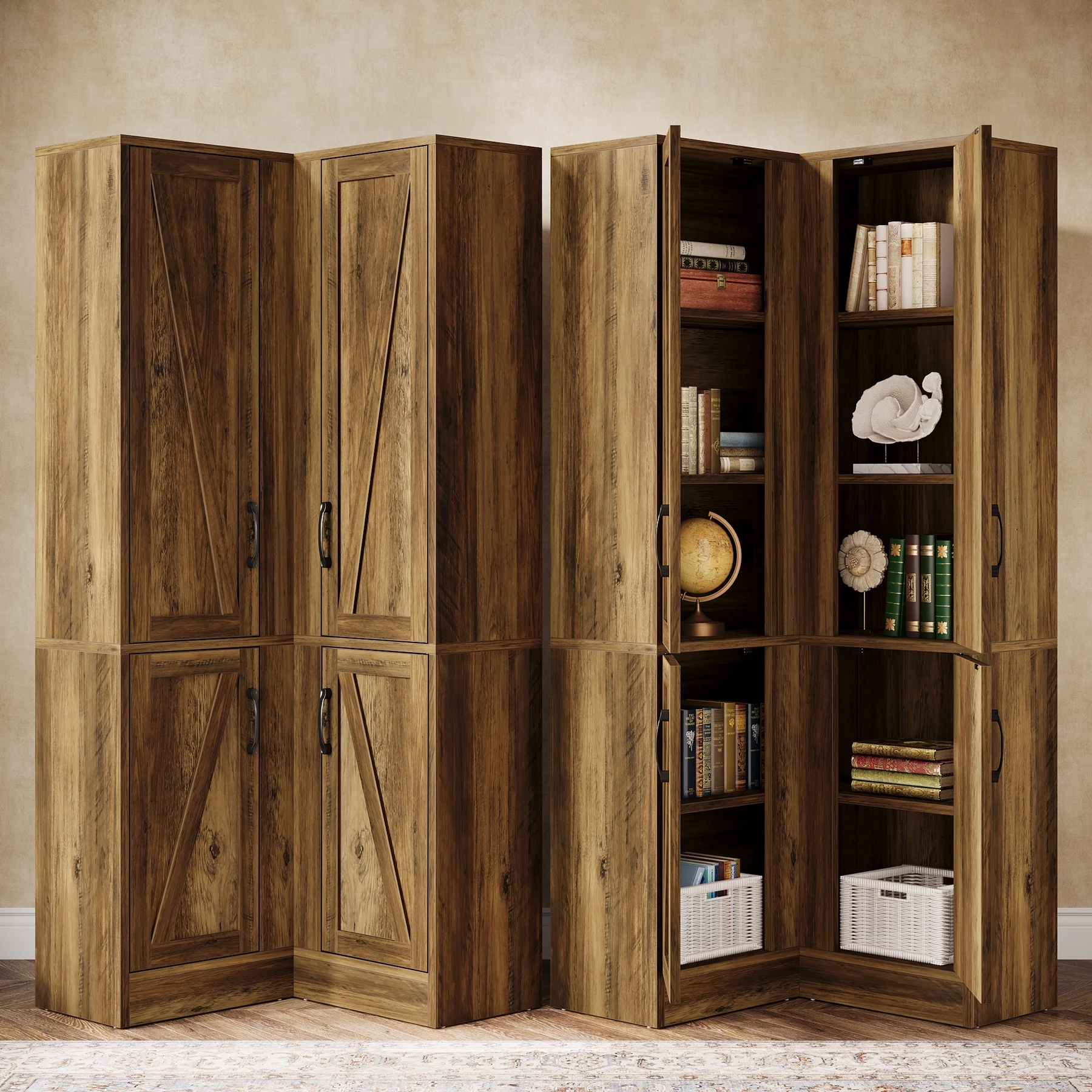 Tribesigns 70.8" Tall Corner Cabinet, Farmhouse Storage Cabinet with 4 Doors & 5 Storage Shelves - Image 5