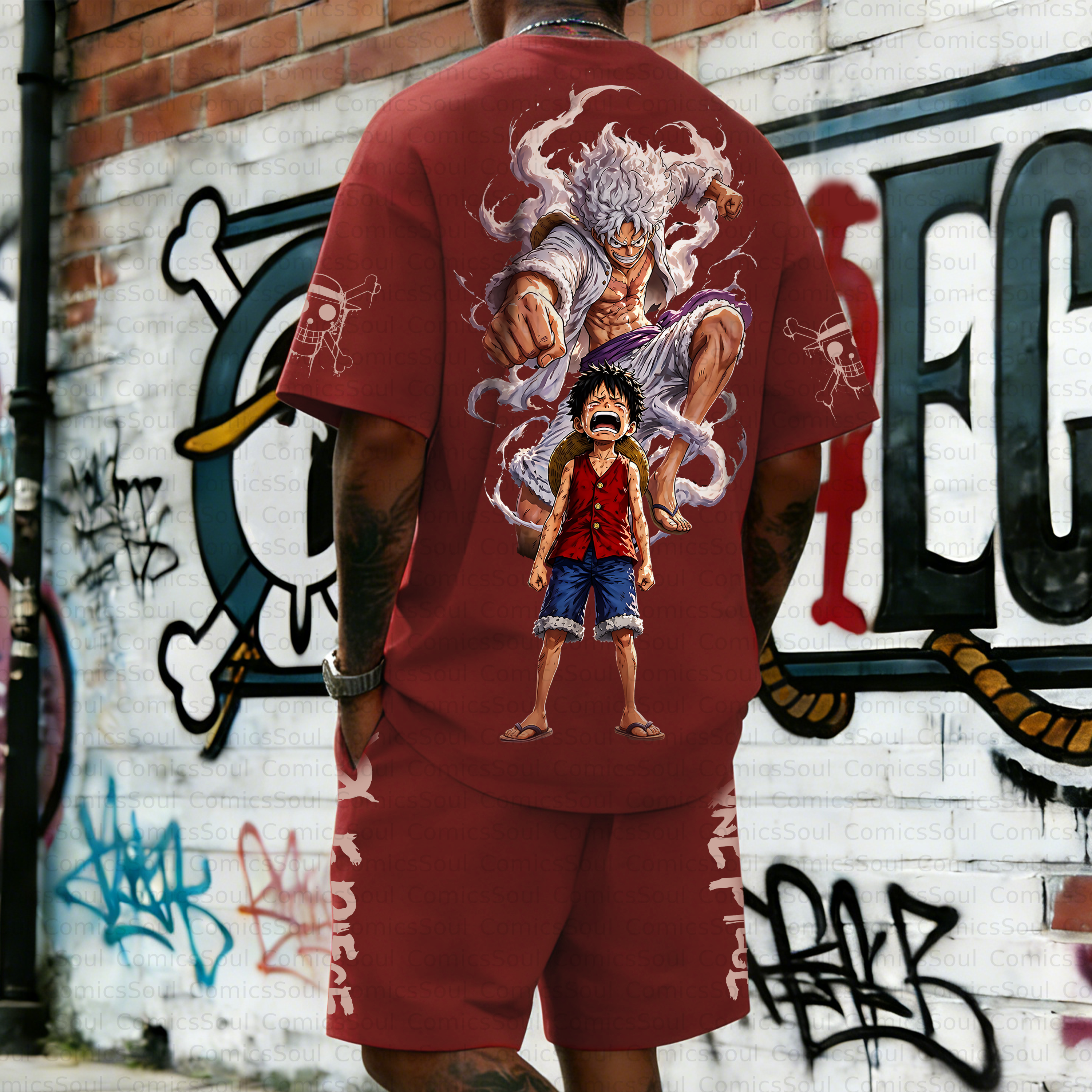 Unisex Anime Inspired Vintage T-shirt& Shorts 2 Pieces Set