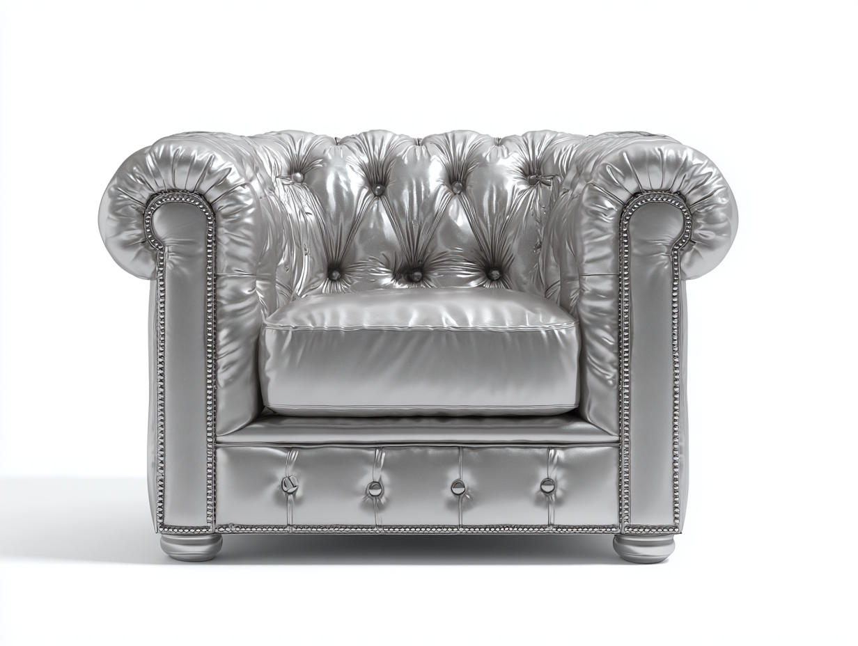 Sillón club de cuero plateado con botones 85×85×90 cm – estilo clásico