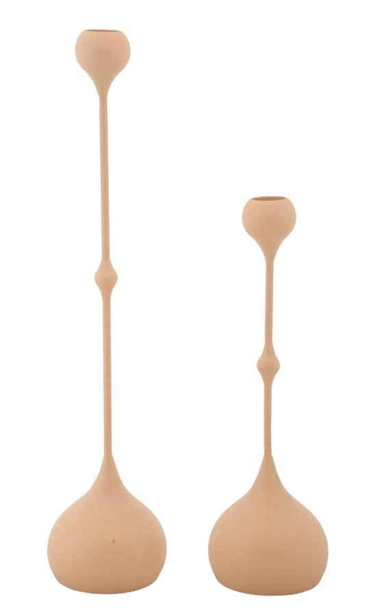 Set van 2 roze en gouden metalen kaarsenhouders