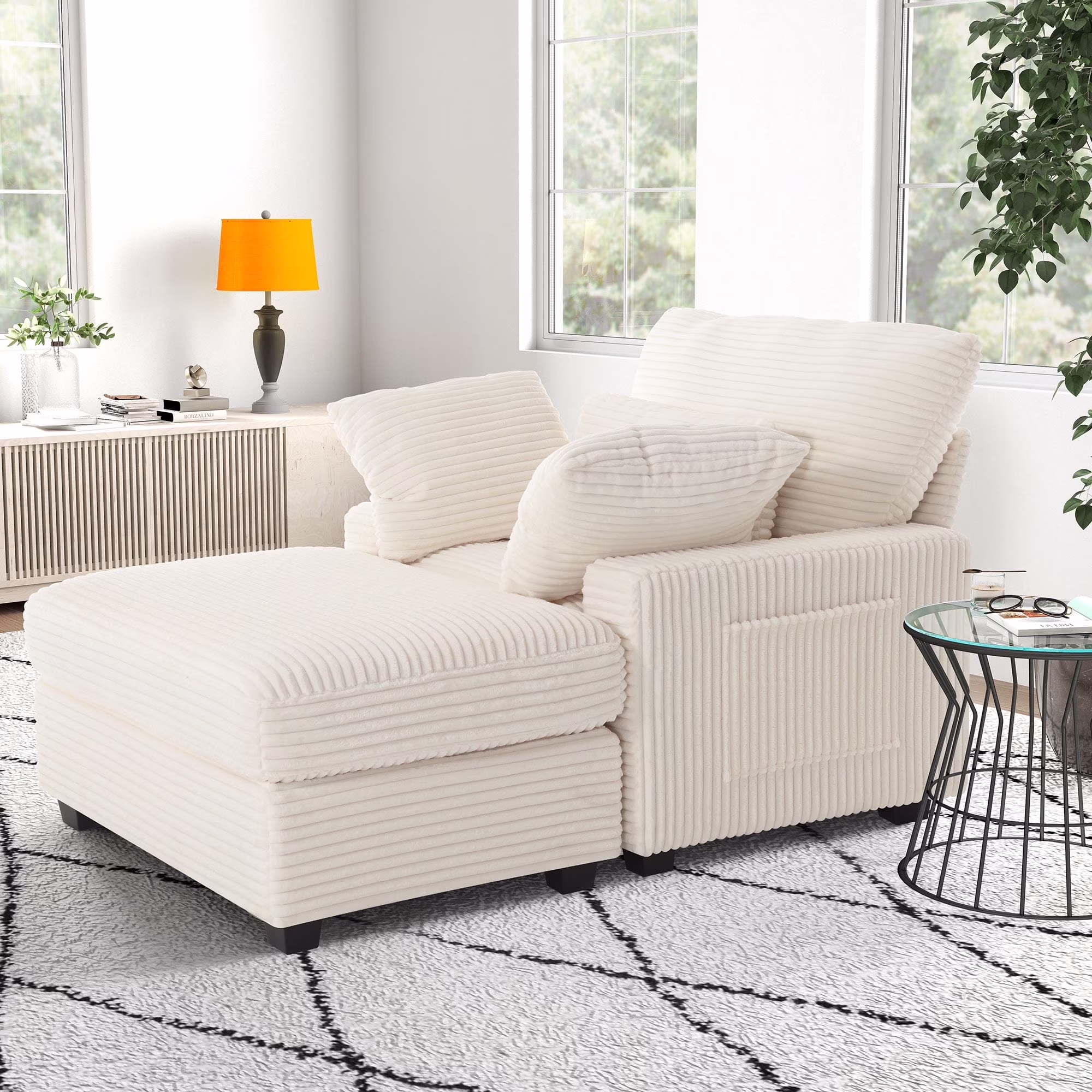 BedLuxury Oversized Accent Chair with Ottoman for Living Room, Single Sleeper Sofa Armchair with 3 Pillows, Lounge Sofa Bed, Green