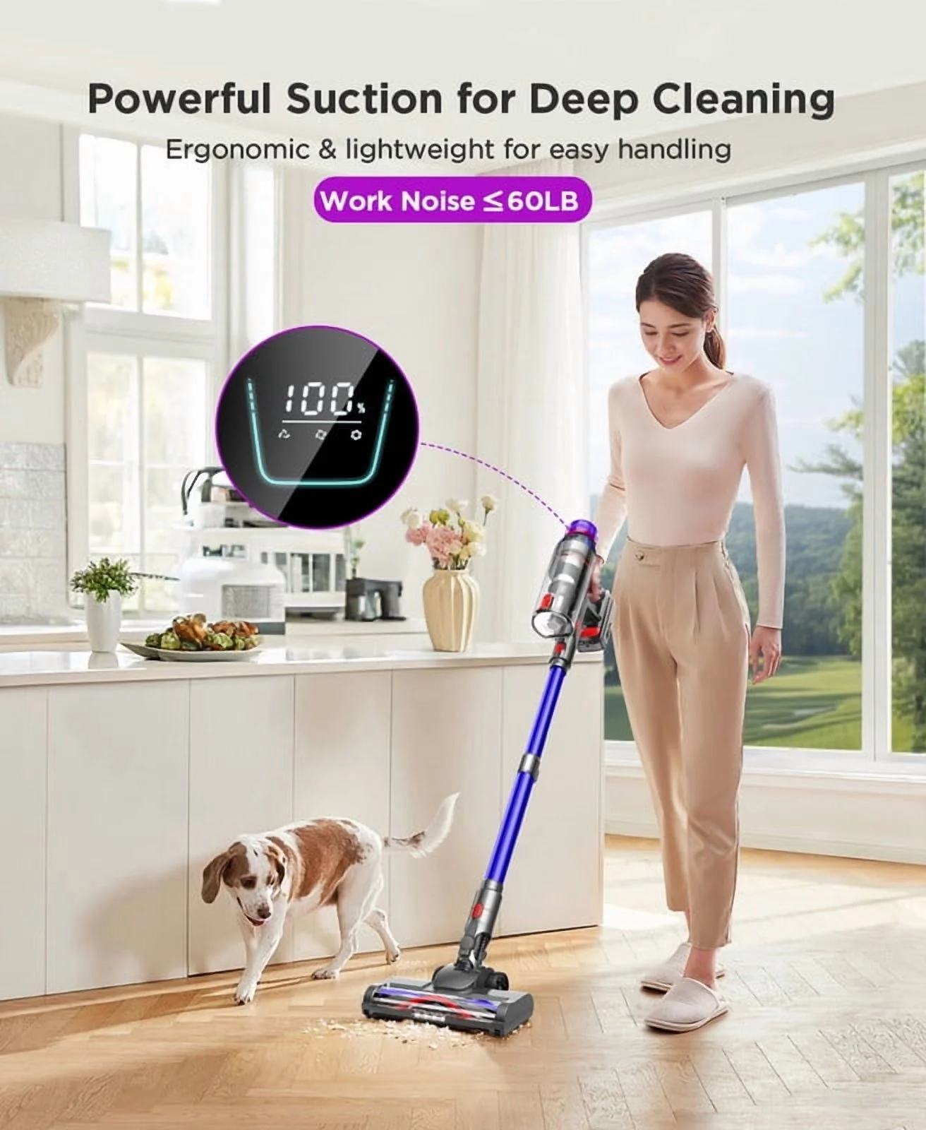 Hosaud Cordless Vacuum Cleaner - 45000pa 550W 55mins 2600mAh Lightweight Stick Vacuum Cleaners for Home Pet Hair Carpet Floor Purple - Image 16