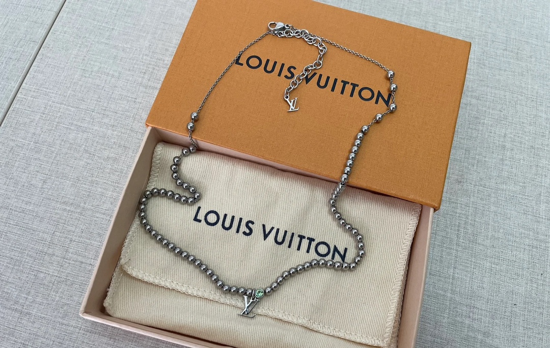 Louis Vuitton Steel Color Beads Men's Bracelet Necklace - Original Replica Club