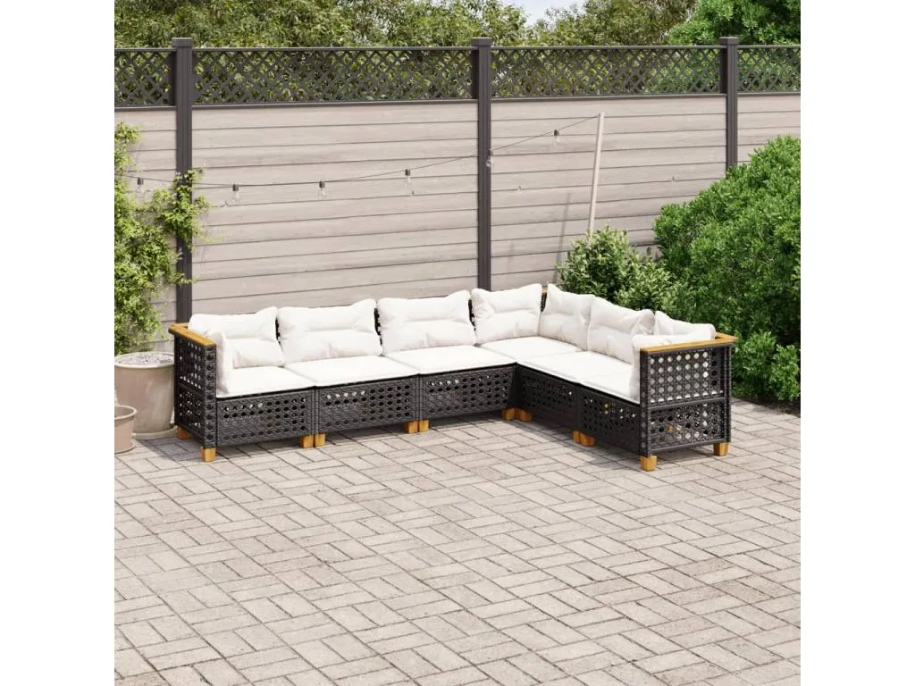 Set de sofás de jardín 6 piezas y cojines ratán sintético negro 49257ehdg
