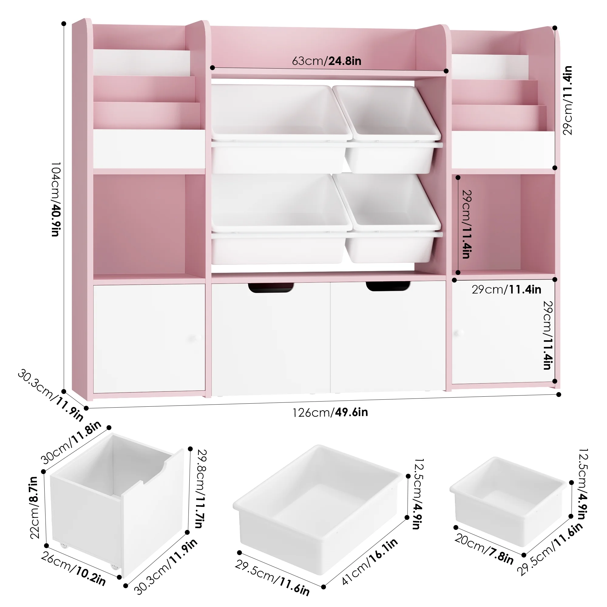 Hiphuta Kids Bookcase Toy Storage Organizer, Wooden Toy Organizer of 4 Bins& 2 Removable Drawers for Home Bedroom, Kids Bookshelf Toy Box with Book Rack, White - Image 24
