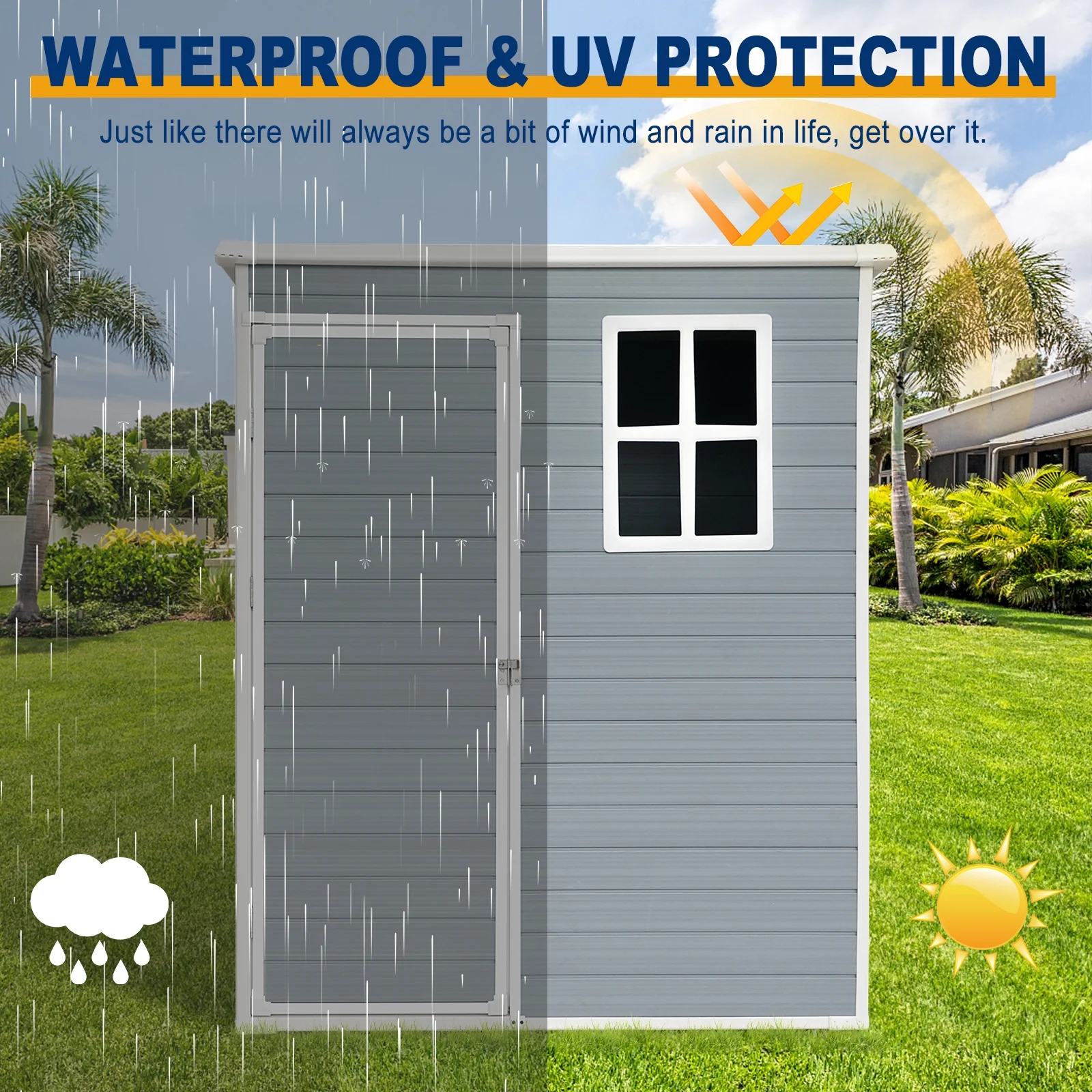 5'-3' Outdoor Storage Shed, Resin Storage Cabinet, Garden Tool Shed with Double Lockable Doors, Organizer Cabinet for Patio Yard, Gray - Image 4
