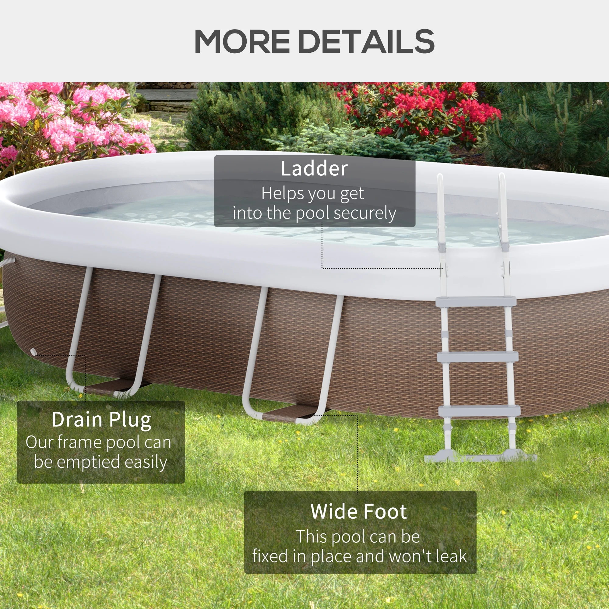 Outsunny Above Ground Swimming Pool, Semi-Inflatable Frame Pool, Brown - Image 6