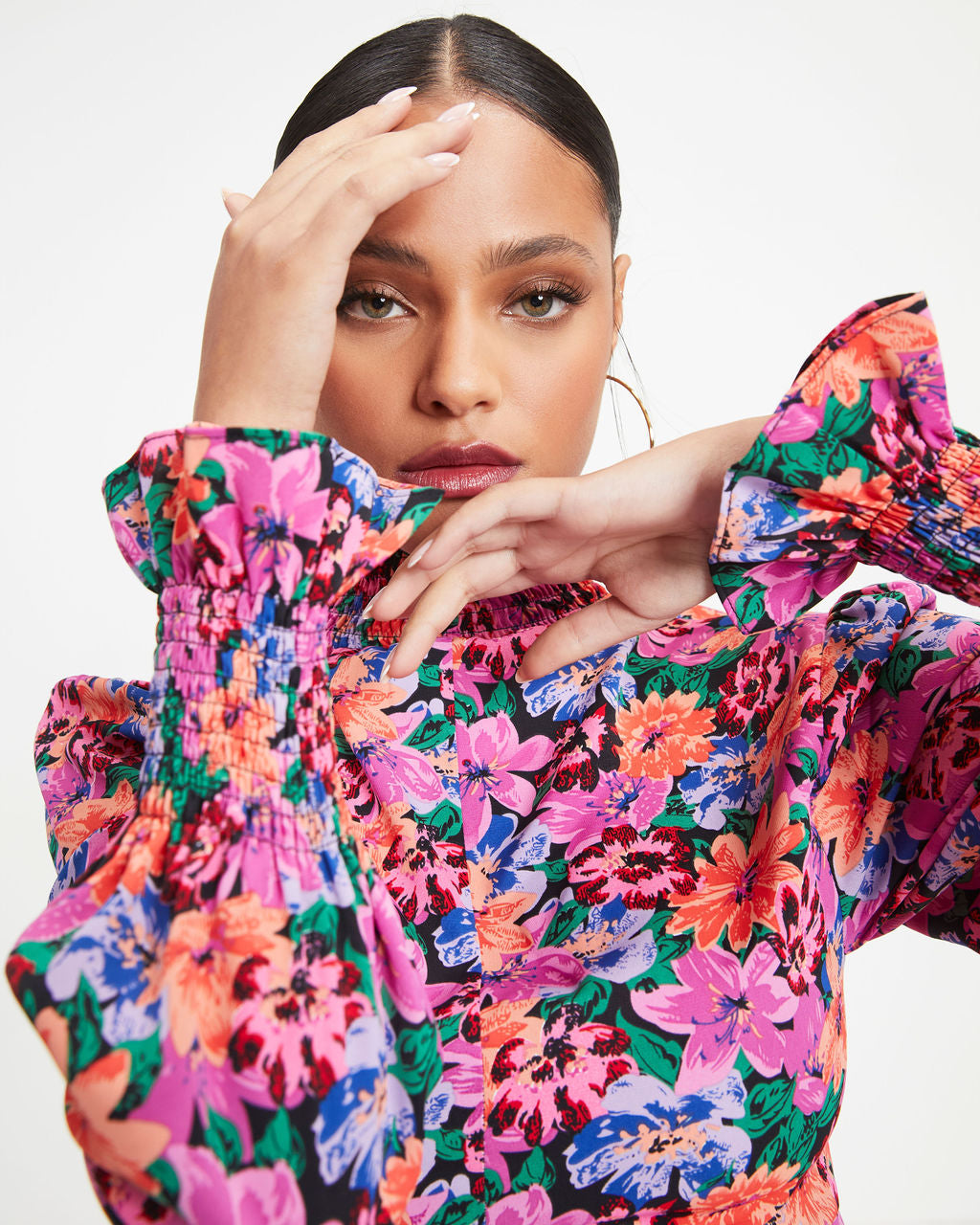 Shayla Floral Mock Neck Midi Dress - Se7enfashion