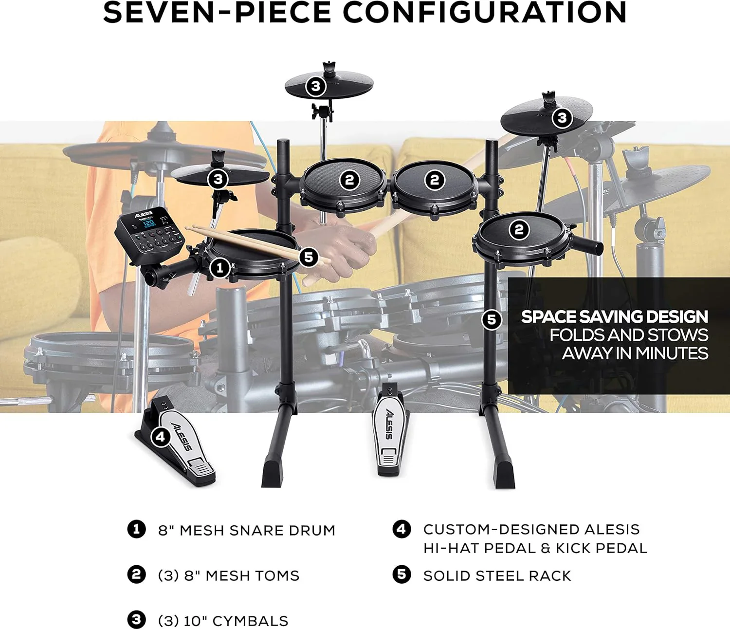 Alesis Turbo Mesh Kit - Electric Drum Set with Over 100 Sounds Mesh Drum Pad