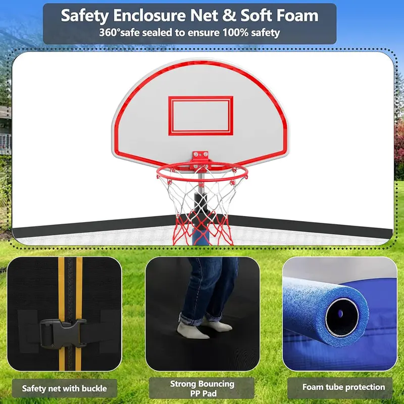 Trampoline With Enclosure Net And Adjustable Basketball Hoop - 8ft, 10ft, 12ft, 14ft, 15ft, 16ft - Image 74 Trampoline With Enclosure Net And Adjustable Basketball Hoop - 8ft, 10ft, 12ft, 14ft, 15ft, 16ft - Image 74
