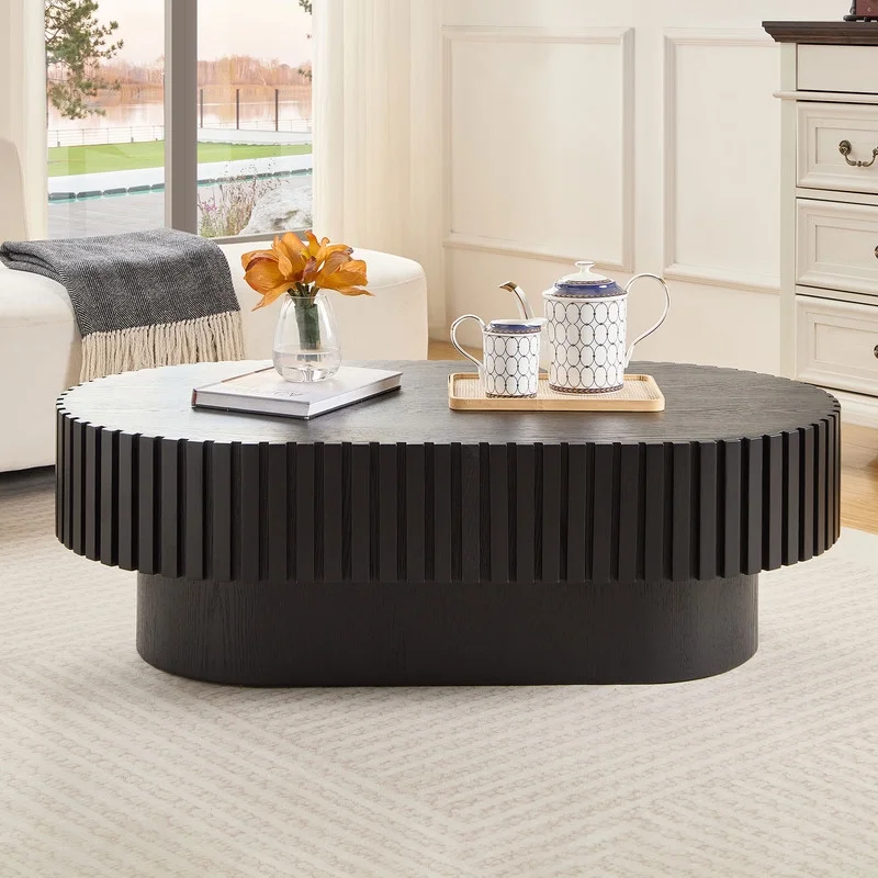 FFH 43.7 inch Oval Coffee Table for Living Room,Handcraft Rustic Corner Coffee Table Nature Wood Relief Sturdy Pedestal for Apartmen,Side Table Centre Table,Nature Wood - Image 95