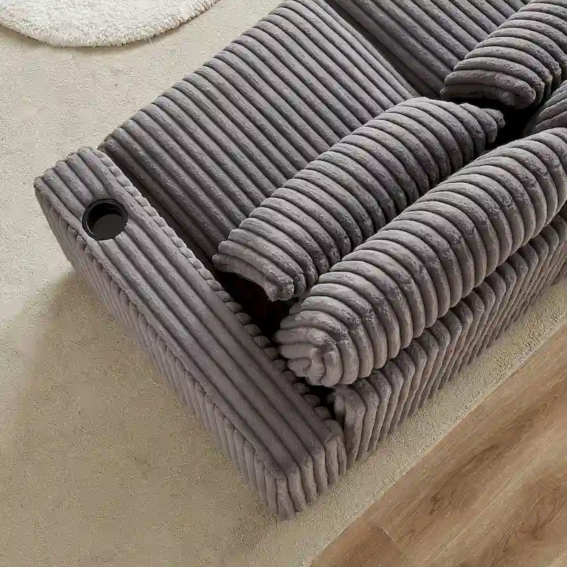 126W Large L-Shaped Corduroy Sofa with USB Charging Port