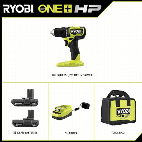 ONE+ HP 18V Brushless Cordless Compact 1/2 in. Drill/Driver Kit with (2) 1.5 Ah Batteries, Charger and Bag - Image 2