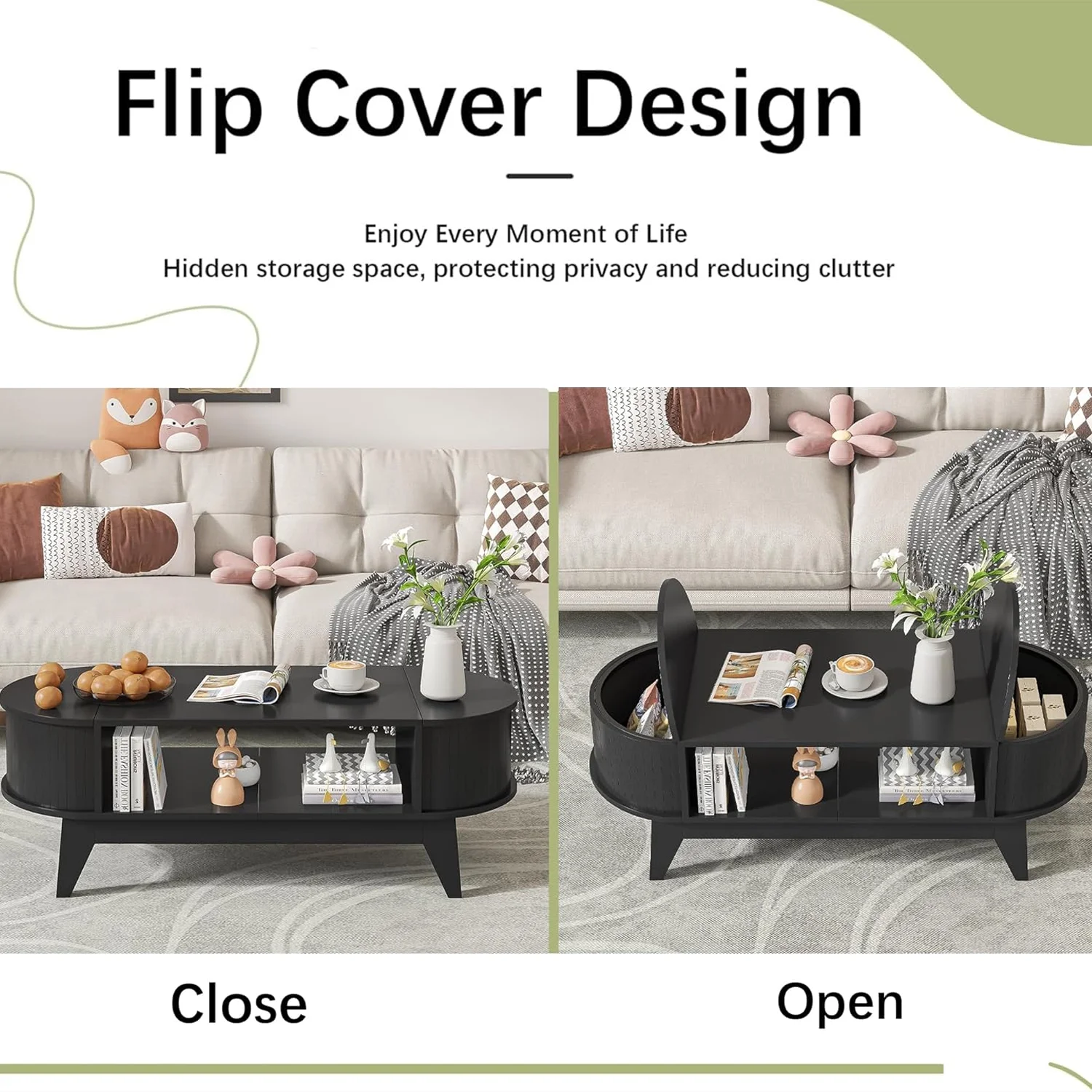 Fluted Coffee Table with Storage, Modern Coffee Tables, Wood Accent Center Table - Image 12