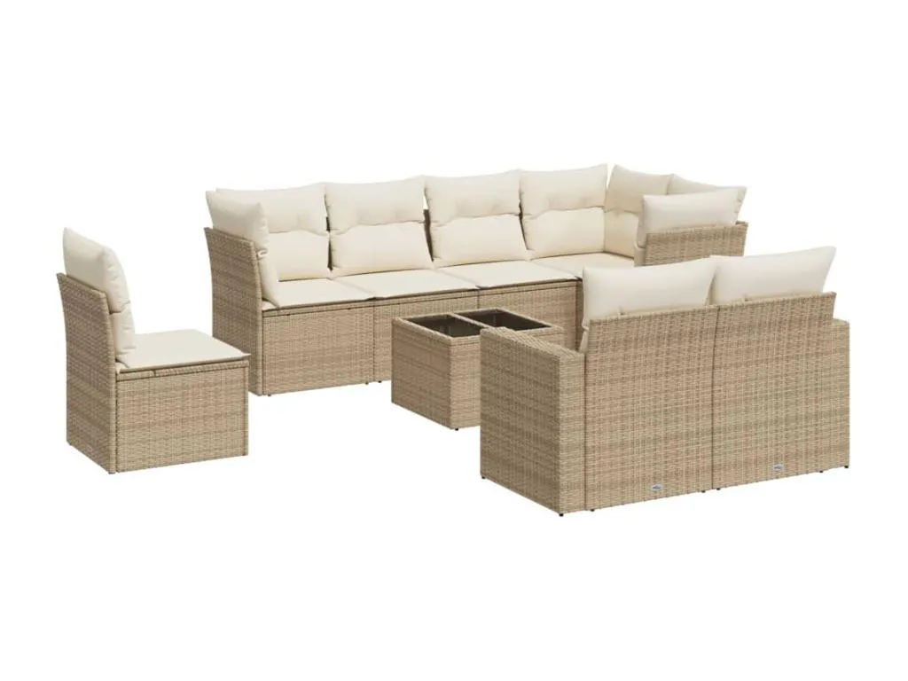 Set de sofás de jardín 9 pzas con cojines ratán sintético beige smqz25806