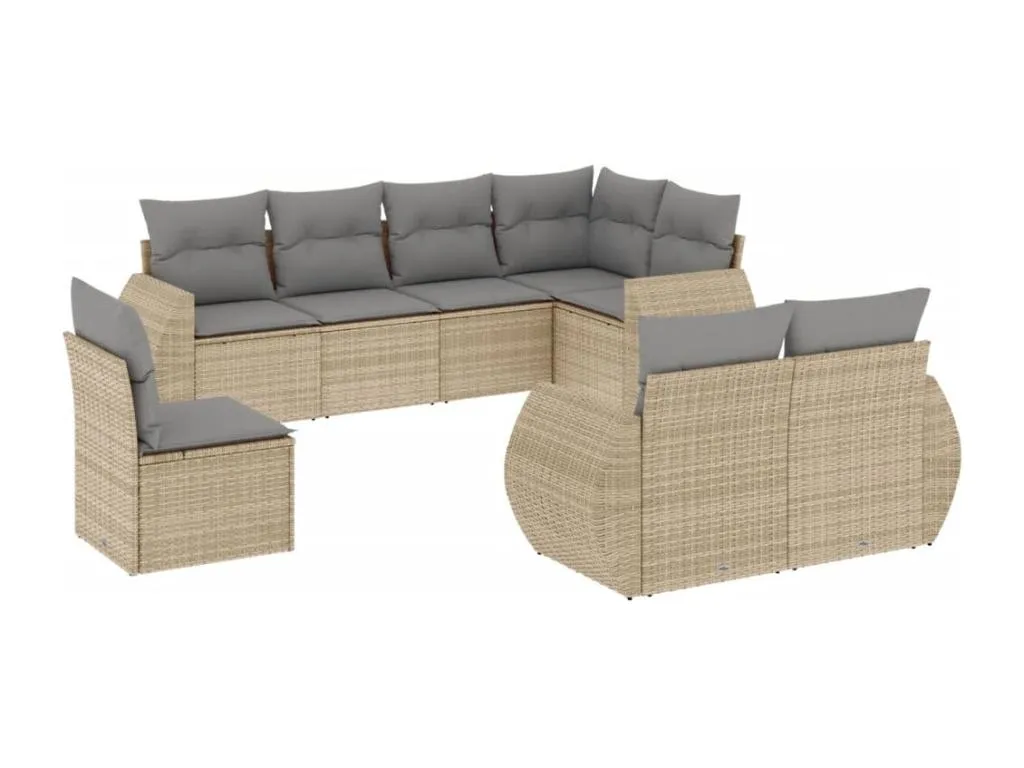 Vivircalido Juego de sofás de jardín con cojines beige 8 pzas ratán PE smjn89296