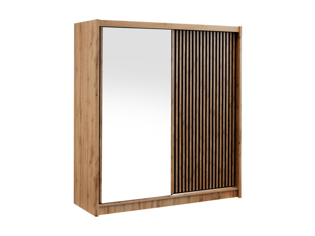 Armario de 2 puertas correderas con espejo - l203 cm - natural y negro