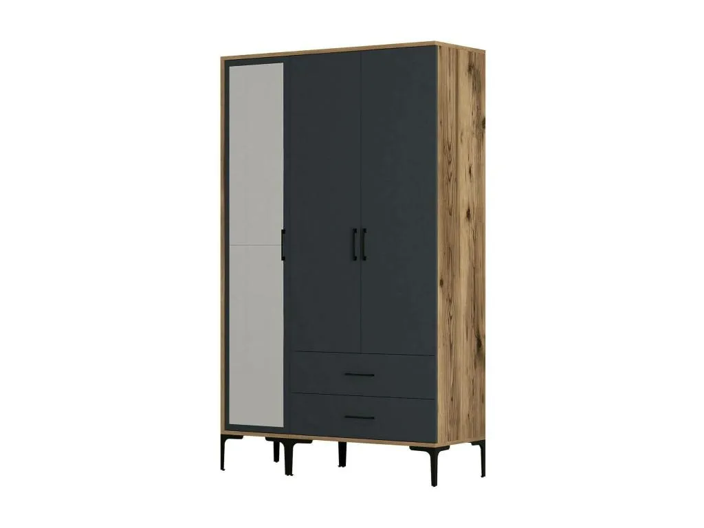 Armario 3 puertas Homepleno Muebles de dormitorio Vestidor Armario de ropa 120x201h48 cm Nogal y Antracita isnd07655