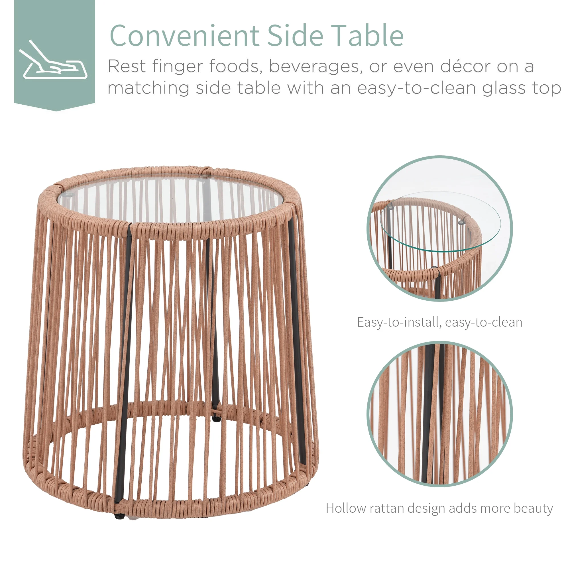 Patio Furniture Set, Betcozy3 Pieces Outdoor Chairs Set with Glass Coffee Table for Garden, Bistro, Porch, Balcony, Backyard - Image 9