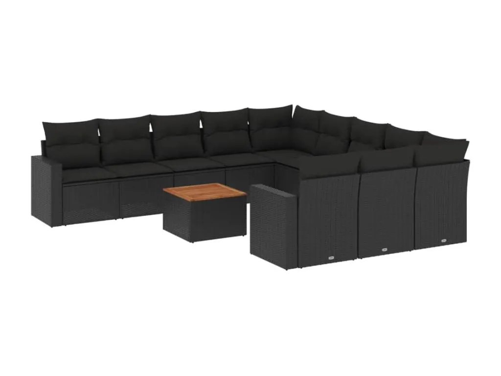 Set de sofás de jardín 12 piezas cojines ratán sintético negro