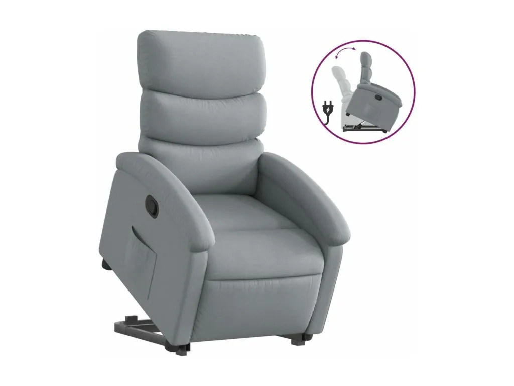 Sillón reclinable elevable de tela gris claro