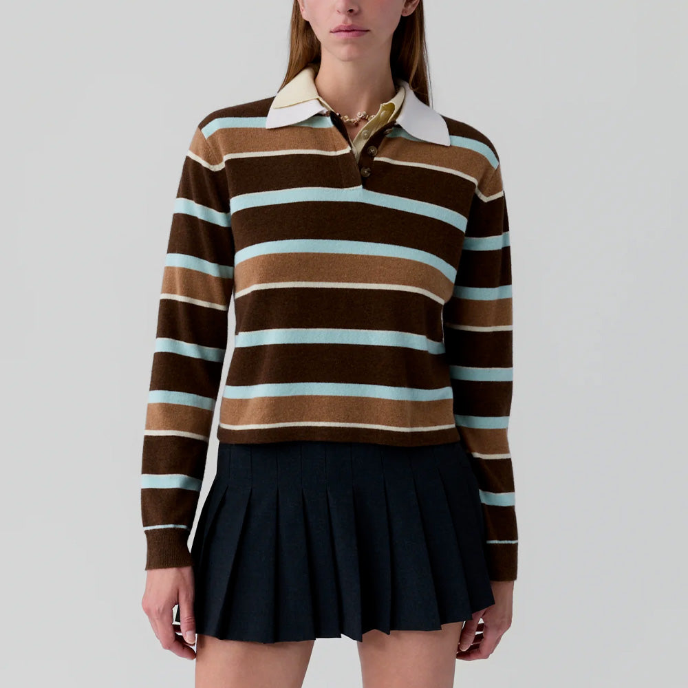 Guest In Residence - Polo Cropped Rugby Rayé - Chestnut Combo