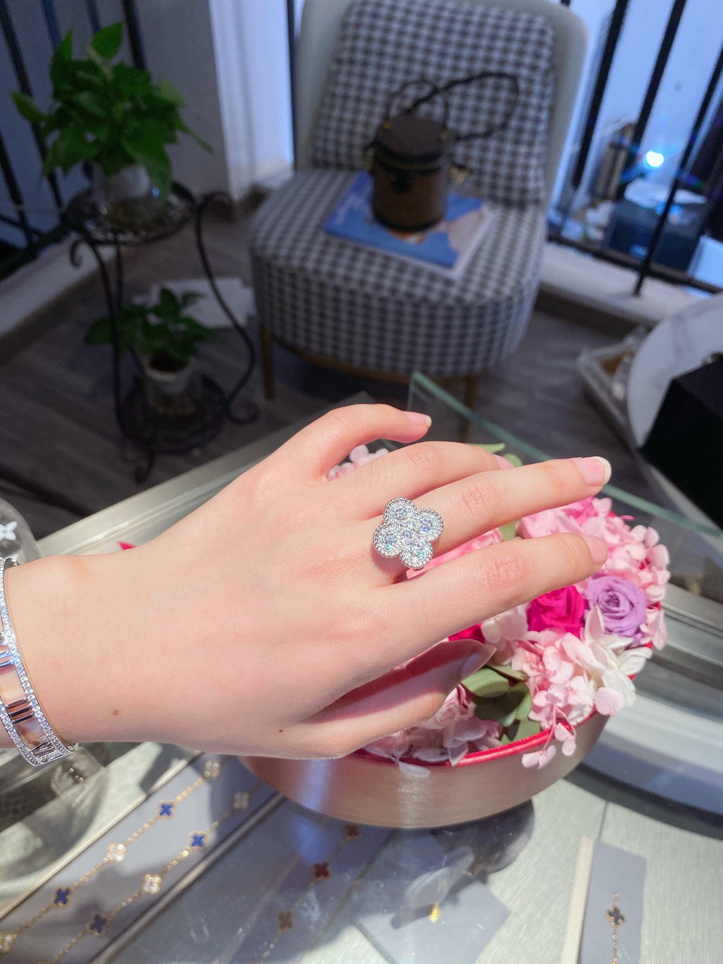 VCA Full Diamond Silver Magic Alhambra Ring - Original Replica Club