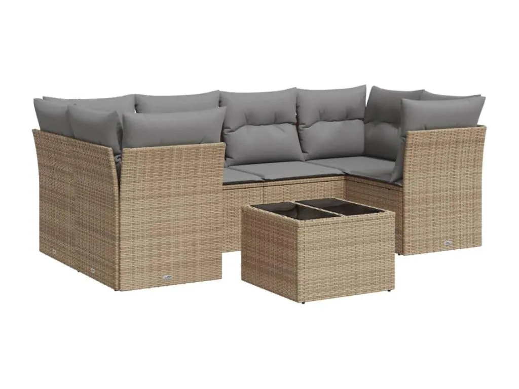 Set sofás de jardín 7 piezas y cojines ratán sintético beige GUMX18157
