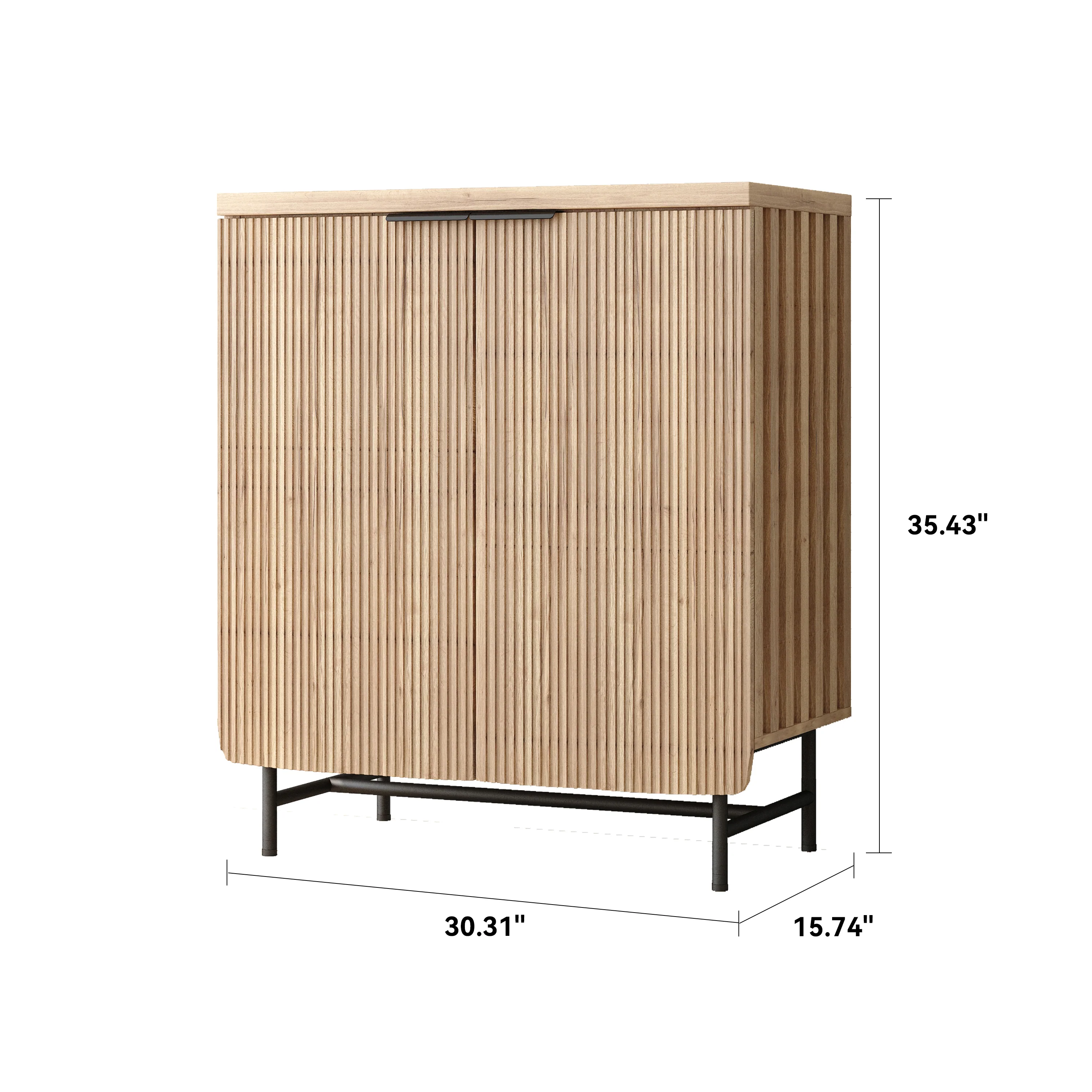 Vivvoo 30" Wood Nightstand Fluted Door Accent Cabinet