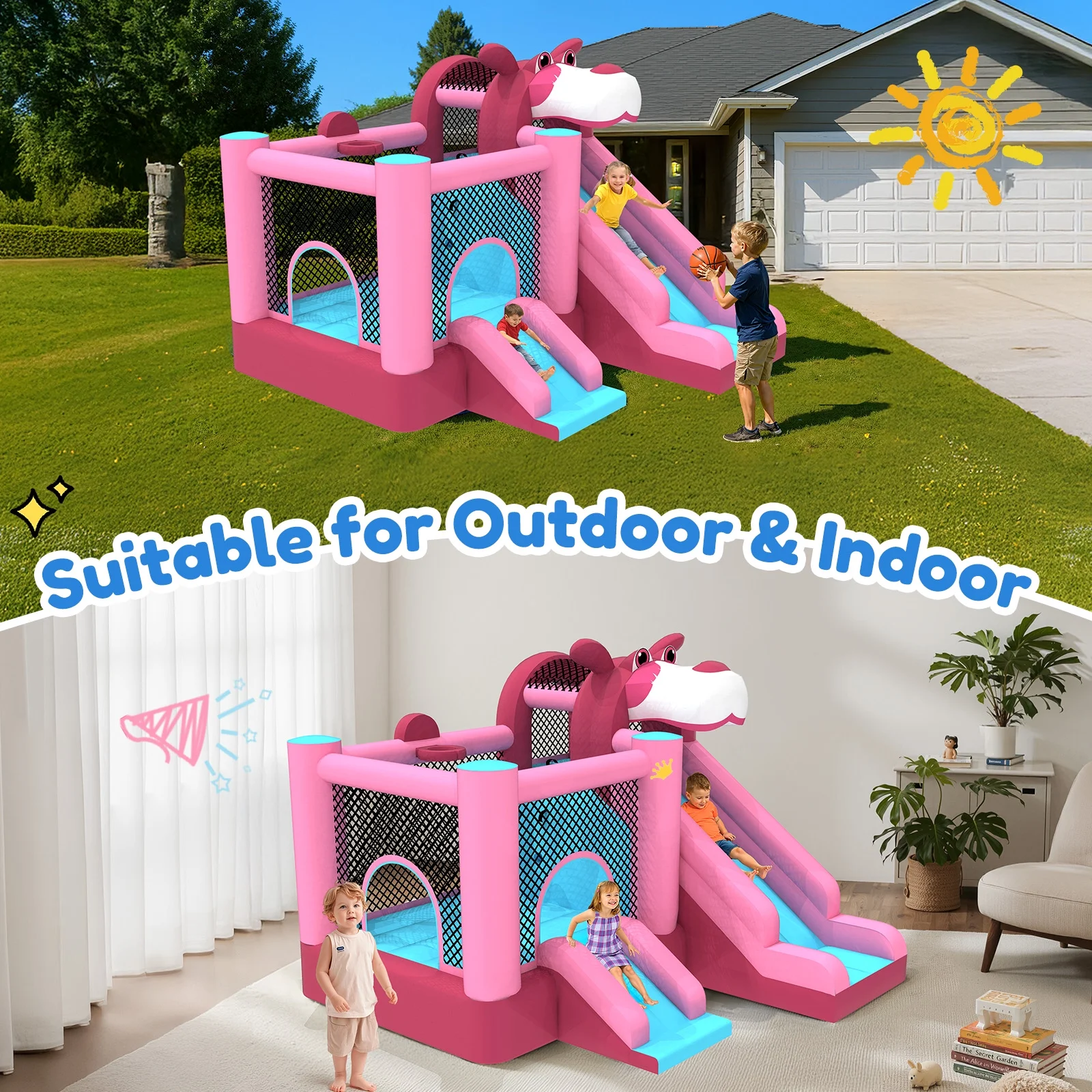 Mukidy 114''x 114'' x 92.5'' Inflatable Bounce Houses for Kids 3-10 with Blower Double Slide and Ball Pit/Indoor Bouncy House, PVC, Child, Teen, Toddler,Blue - Image 18