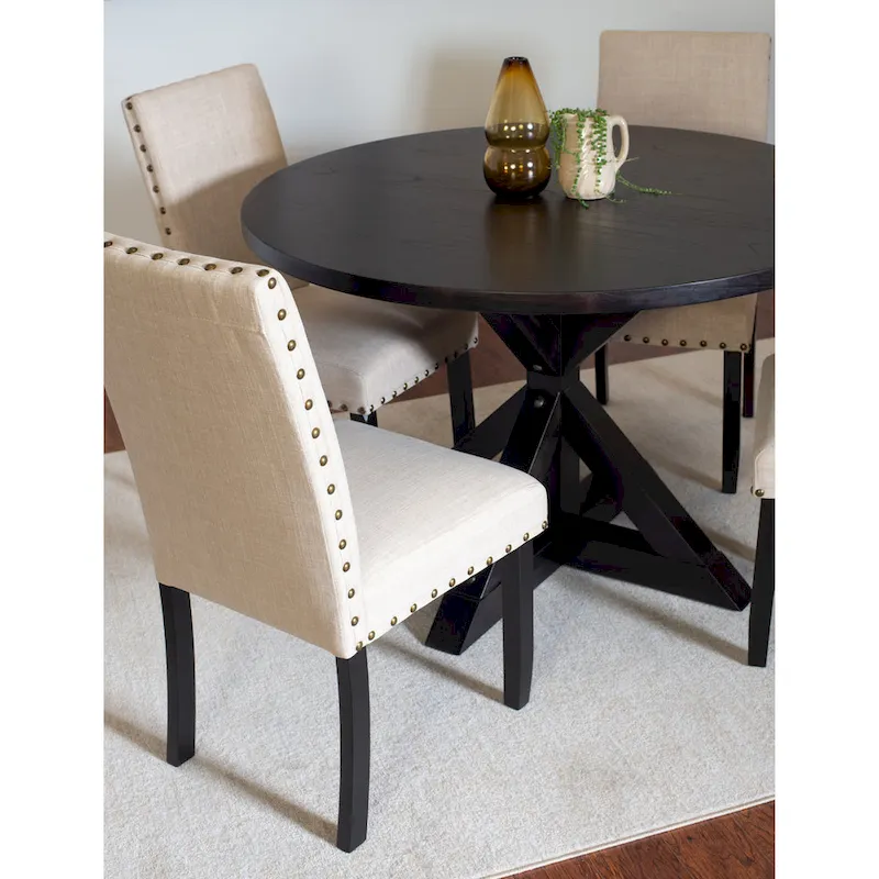 Roundhill Furniture Mytzi 5-Piece Dining Set: Cross-Buck Table with 4 Elegant Chairs