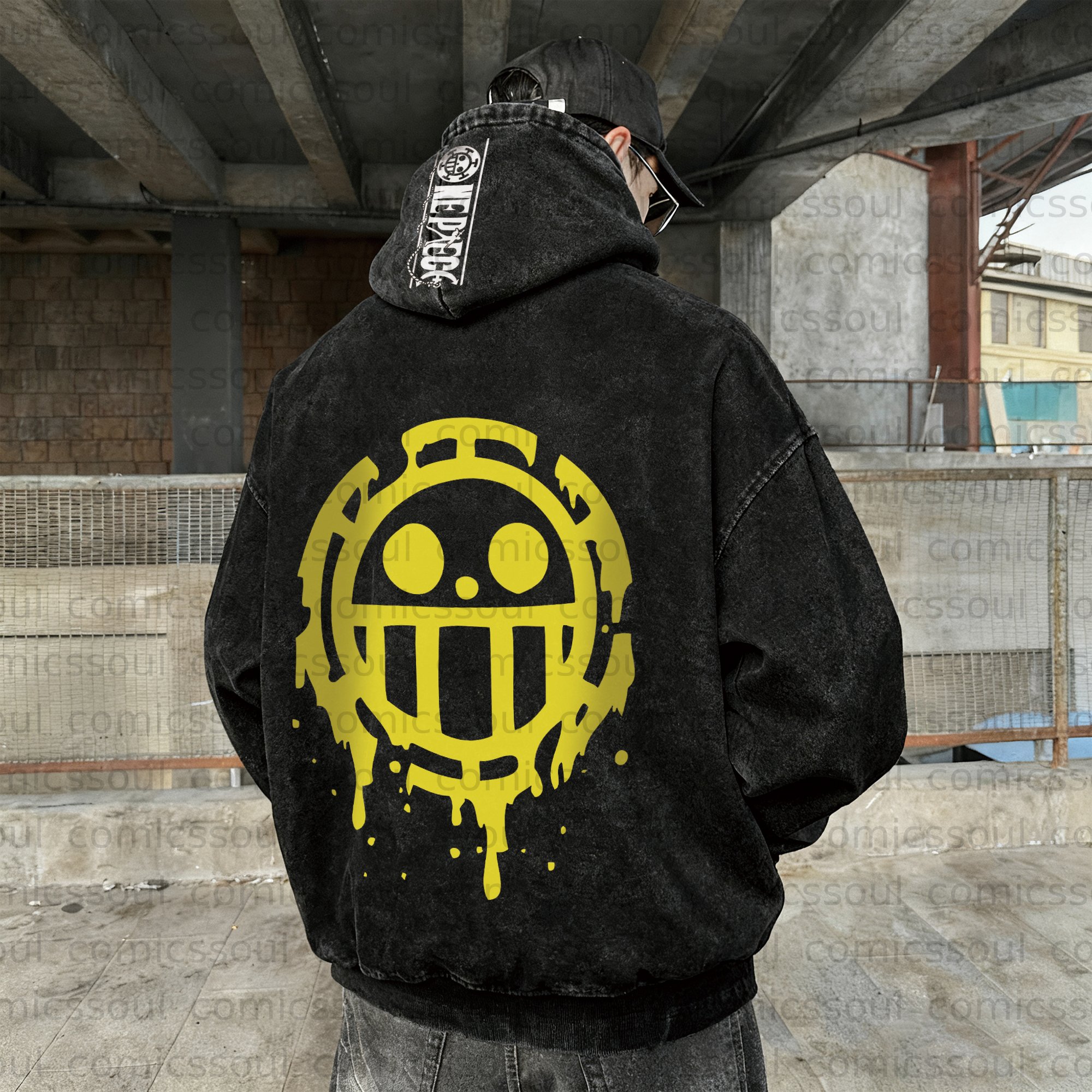 Unisex  Anime Graphic Water wash Streetwear Vintage Hoodie