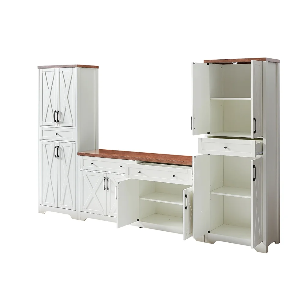 TrumanPick 61"H Large Buffet Sideboard Cabinet, TV Cabinet, Kitchen Pantry for Dining Room, Living Room, 61.3''L x 15''W x 29.8''H, White/Walnut - Image 56