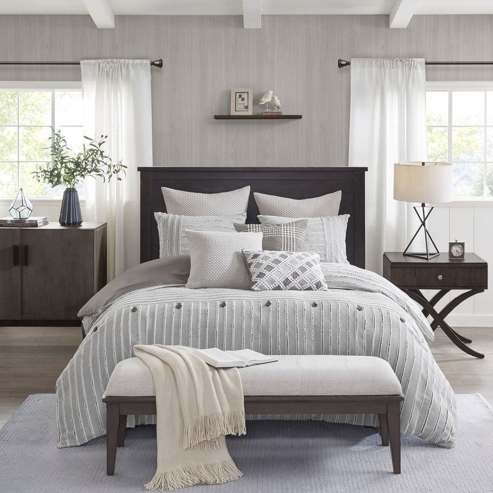 WAYFAIR Madison Park Signature Essence Oversized Cotton Clipped Jacquard Comforter Set With Euro Shams And Throw Pillows