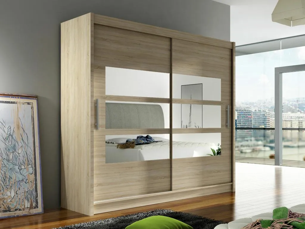 Armario Nidovia de roble, 215x180x58 cm, puertas deslizantes ycn173687